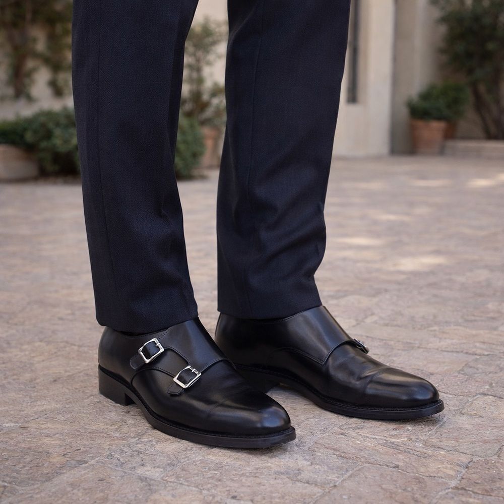 Rogues Custom Double Monk Strap Dress Shoes – Black Calf Leather – Goodyear Welt